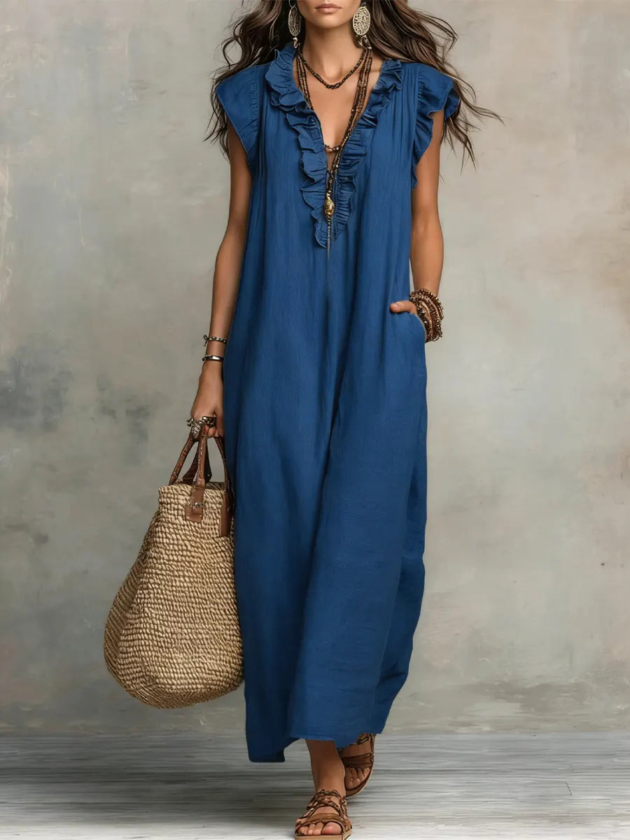 Petra | Women's Ruffle V-Neck Sleeveless Maxi Dress