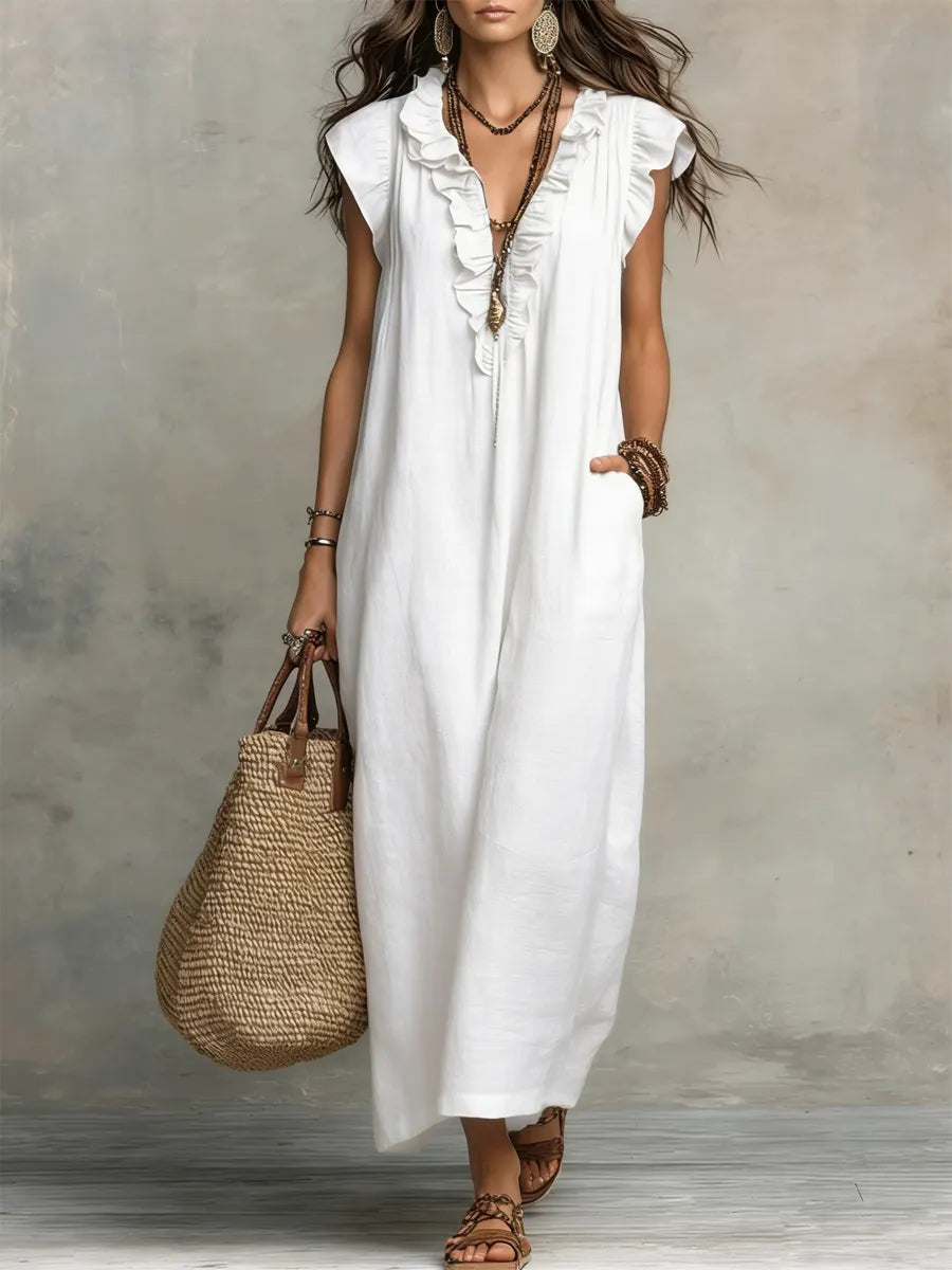 Petra | Women's Ruffle V-Neck Sleeveless Maxi Dress