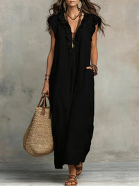 Petra | Women's Ruffle V-Neck Sleeveless Maxi Dress