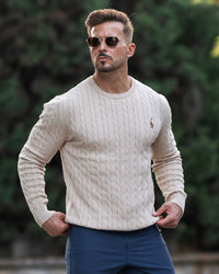 Phelan | Men's Cable Knit Crew Neck Long Sleeve Sweater
