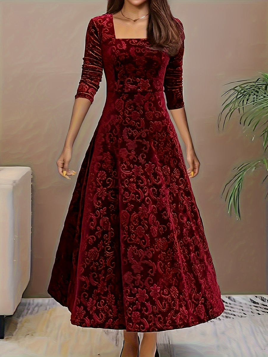 Philippina | Women's Square Neck Long Sleeve Midi Dress