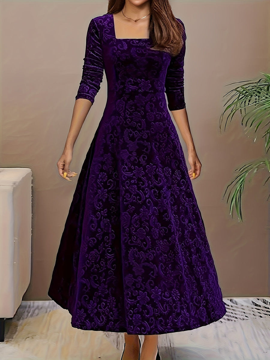 Philippina | Women's Square Neck Long Sleeve Midi Dress