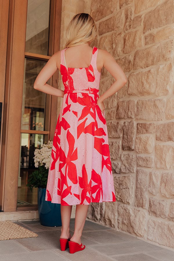 Pink Casa Flora Eyelet Midi Dress