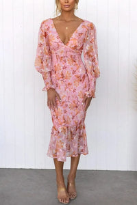 Pink Garden Gathering Floral Smocked Waist Midi Dress