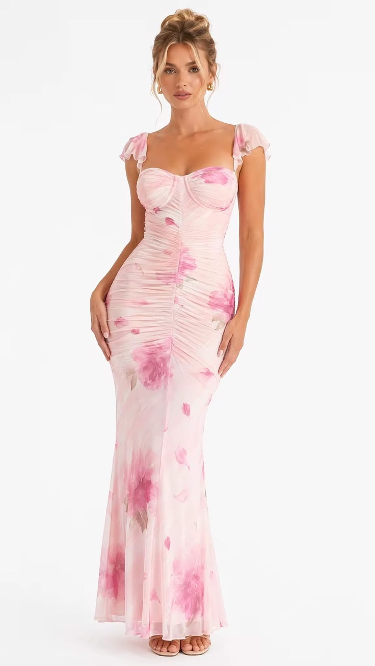 Pink Sidonie Mesh Maxi Dress Floral