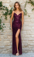 Plum Lace Up Back Long Sequin Lace Prom Dress
