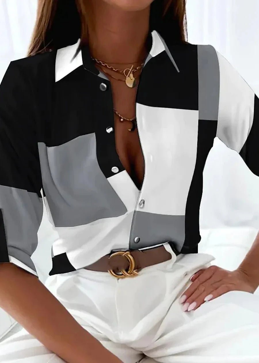Chloe | Plus Size Button-Up Shirt Abstract Geometric Print Casual Gray