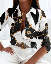 Chloe | Plus Size Button-Up Shirt Abstract Geometric Print Casual Black