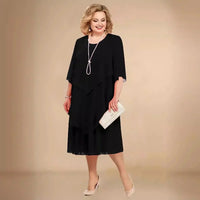 Eleanor | Plus Size Chiffon Dress Layered Asymmetrical Knee Length Black