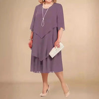 Eleanor | Plus Size Chiffon Dress Layered Asymmetrical Knee Length Light Purple
