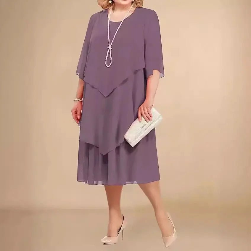 Eleanor | Plus Size Chiffon Dress Layered Asymmetrical Knee Length Light Purple