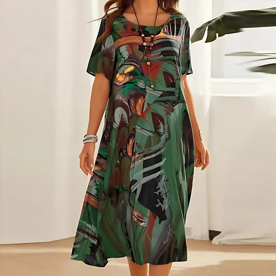 Luna | Plus Size Maxi Dress Short Sleeve Abstract Print Casual Green