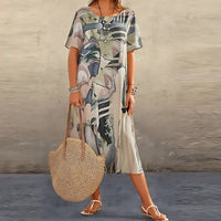 Luna | Plus Size Maxi Dress Short Sleeve Abstract Print Casual Grey