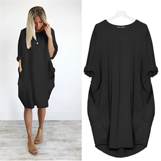 Chloe | Plus Size Midi Dress with Pockets Oversized Casual Comfort Black