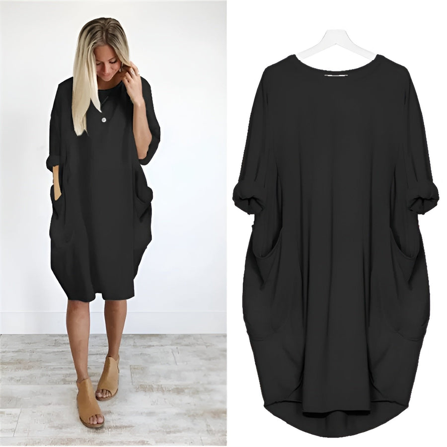 Chloe | Plus Size Midi Dress with Pockets Oversized Casual Comfort Black