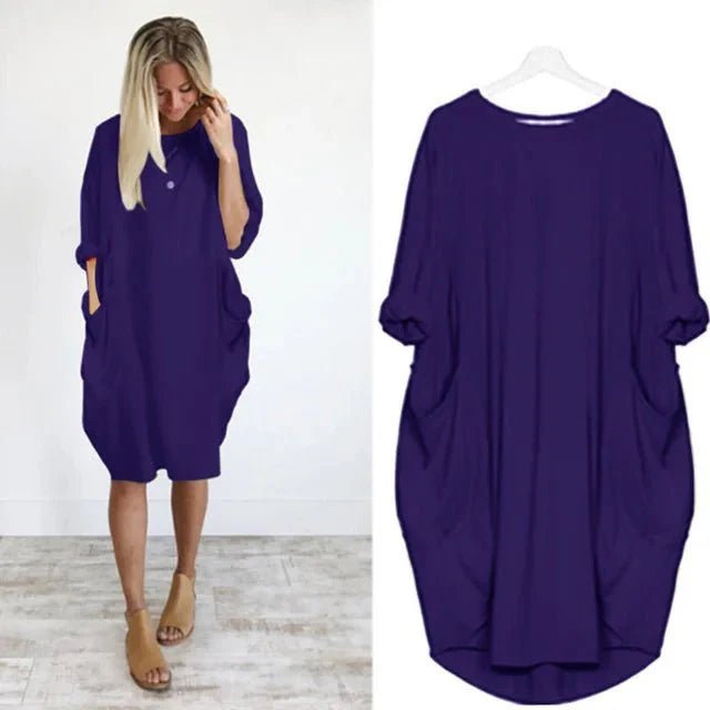 Chloe | Plus Size Midi Dress with Pockets Oversized Casual Comfort Blue