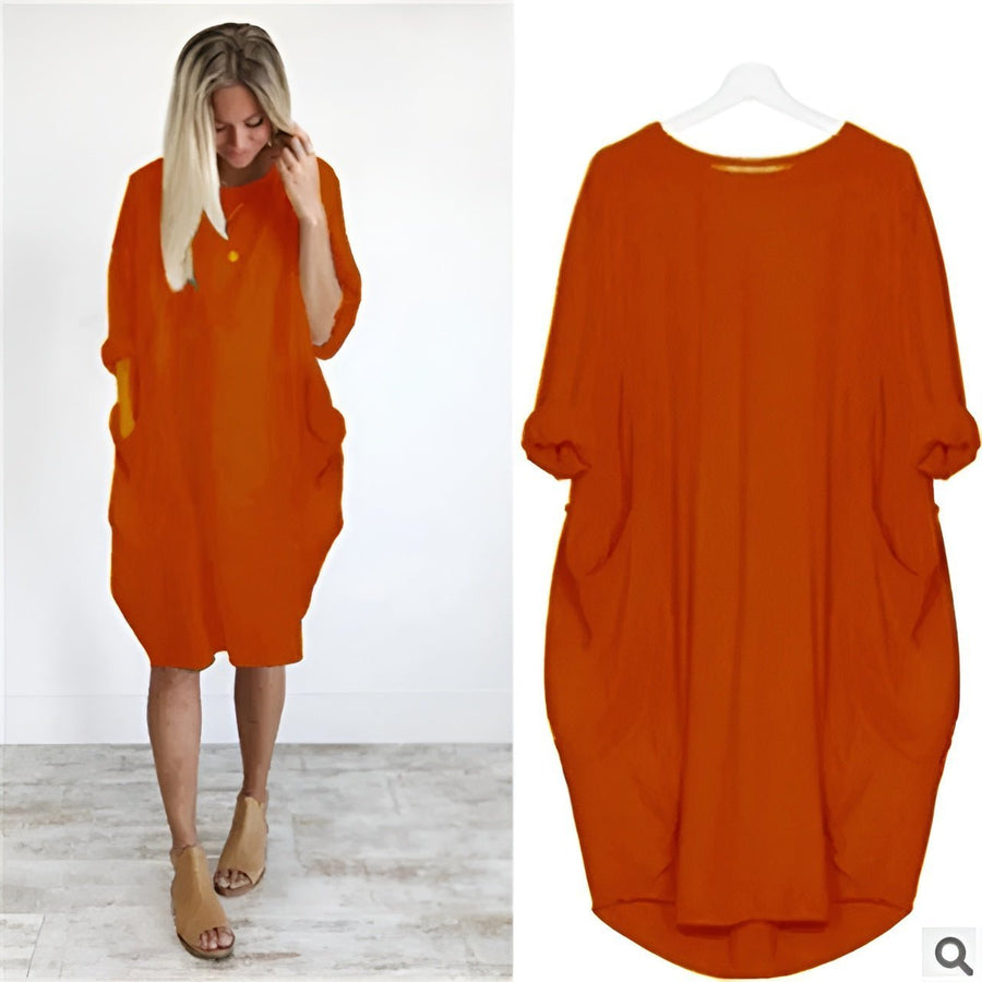 Chloe | Plus Size Midi Dress with Pockets Oversized Casual Comfort Orange