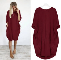 Chloe | Plus Size Midi Dress with Pockets Oversized Casual Comfort Dark Red