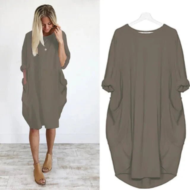 Chloe | Plus Size Midi Dress with Pockets Oversized Casual Comfort Dark Gray