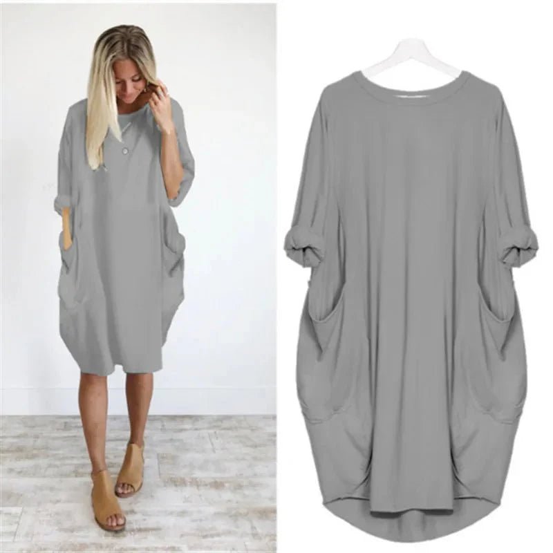 Chloe | Plus Size Midi Dress with Pockets Oversized Casual Comfort Gray