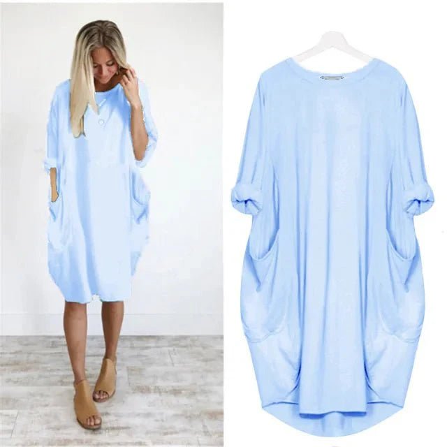 Chloe | Plus Size Midi Dress with Pockets Oversized Casual Comfort Light Blue