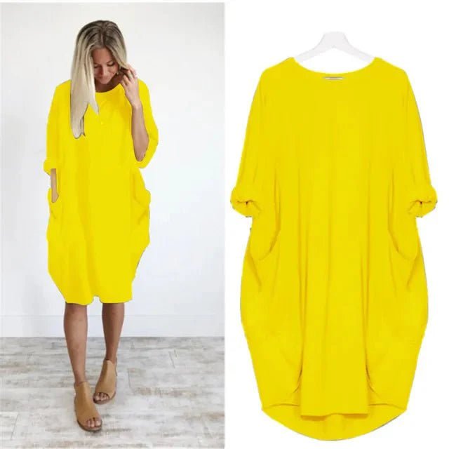 Chloe | Plus Size Midi Dress with Pockets Oversized Casual Comfort Yellow