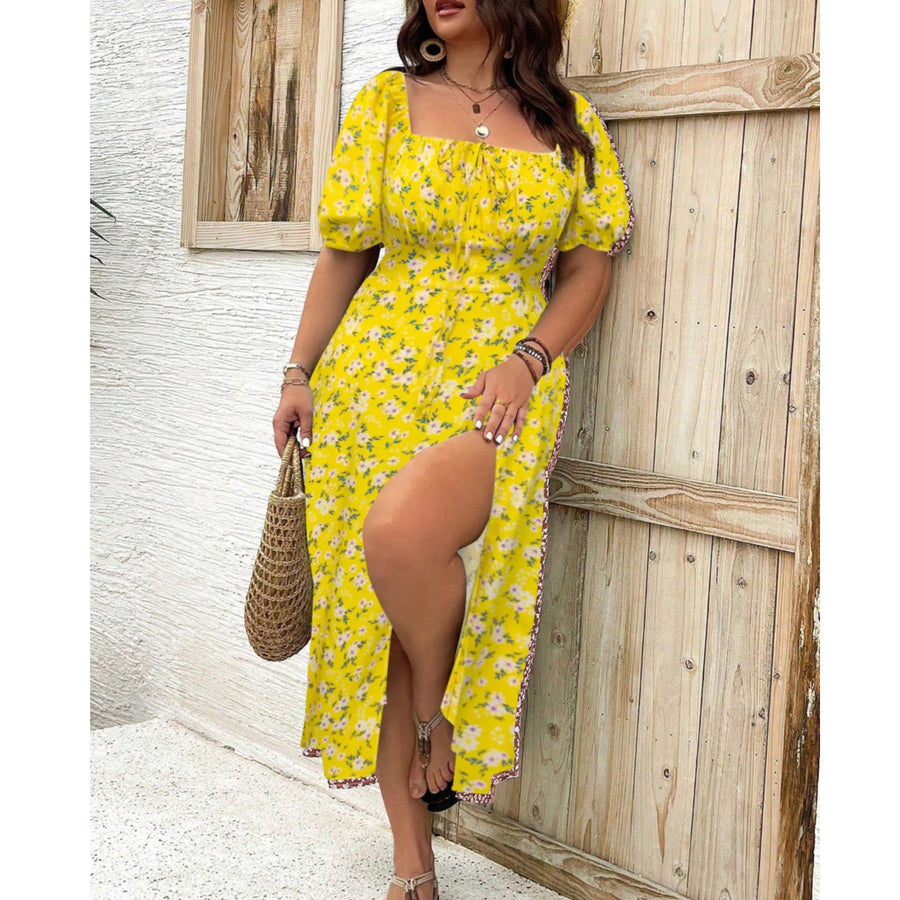 Mia | Plus Size Puff Sleeve Maxi Dress Elegant Flowing Formal Yellow