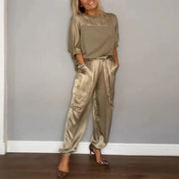 Charlotte | Plus Size Two Piece Set Cargo Pants Drawstring Utility Gold