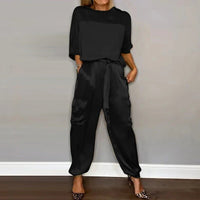 Charlotte | Plus Size Two Piece Set Cargo Pants Drawstring Utility Black