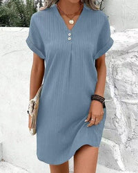 Luna | Plus Size V-Neck Floral Dress Spring Summer Tummy Coverage Light Blue