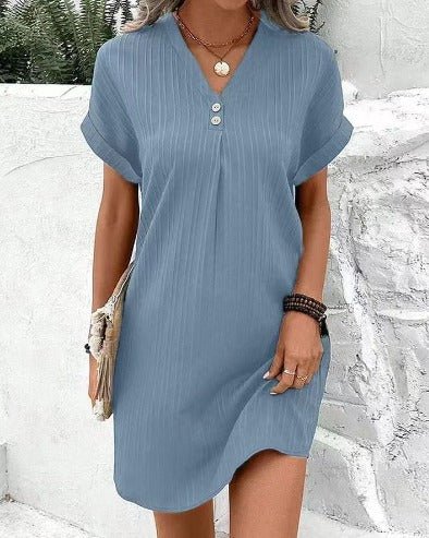 Luna | Plus Size V-Neck Floral Dress Spring Summer Tummy Coverage Light Blue