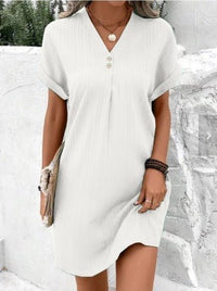 Luna | Plus Size V-Neck Floral Dress Spring Summer Tummy Coverage White