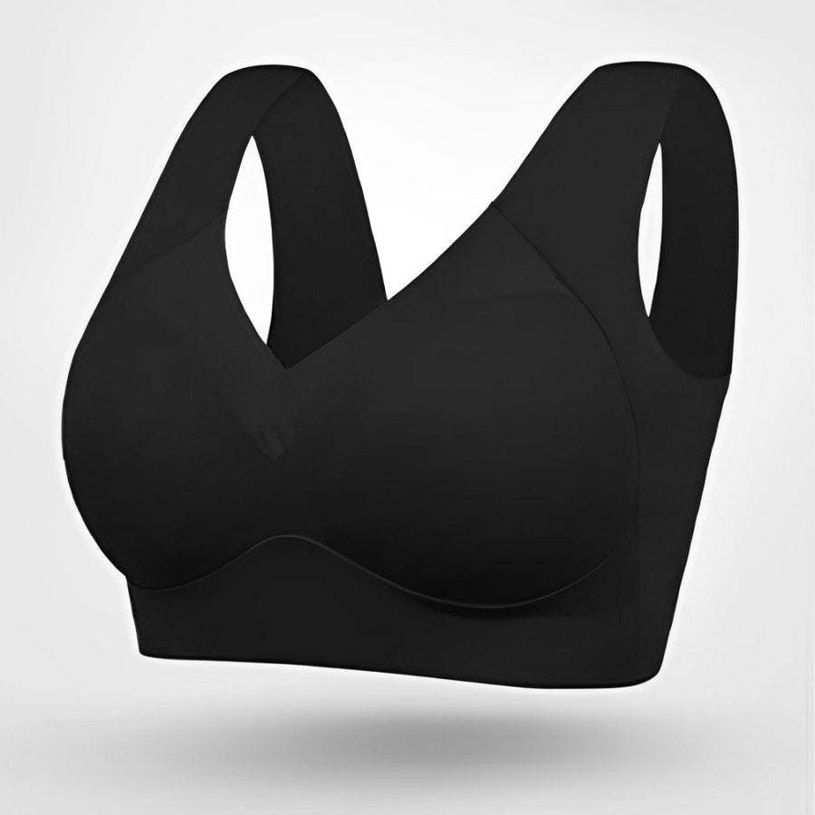Sophia | Plus Size Wireless Bra V-Neck Molded Cup Pull-On Design Black