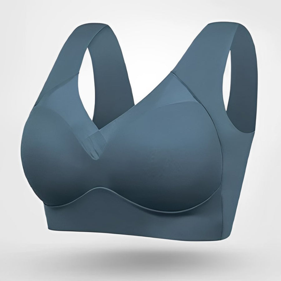 Sophia | Plus Size Wireless Bra V-Neck Molded Cup Pull-On Design Dark Blue