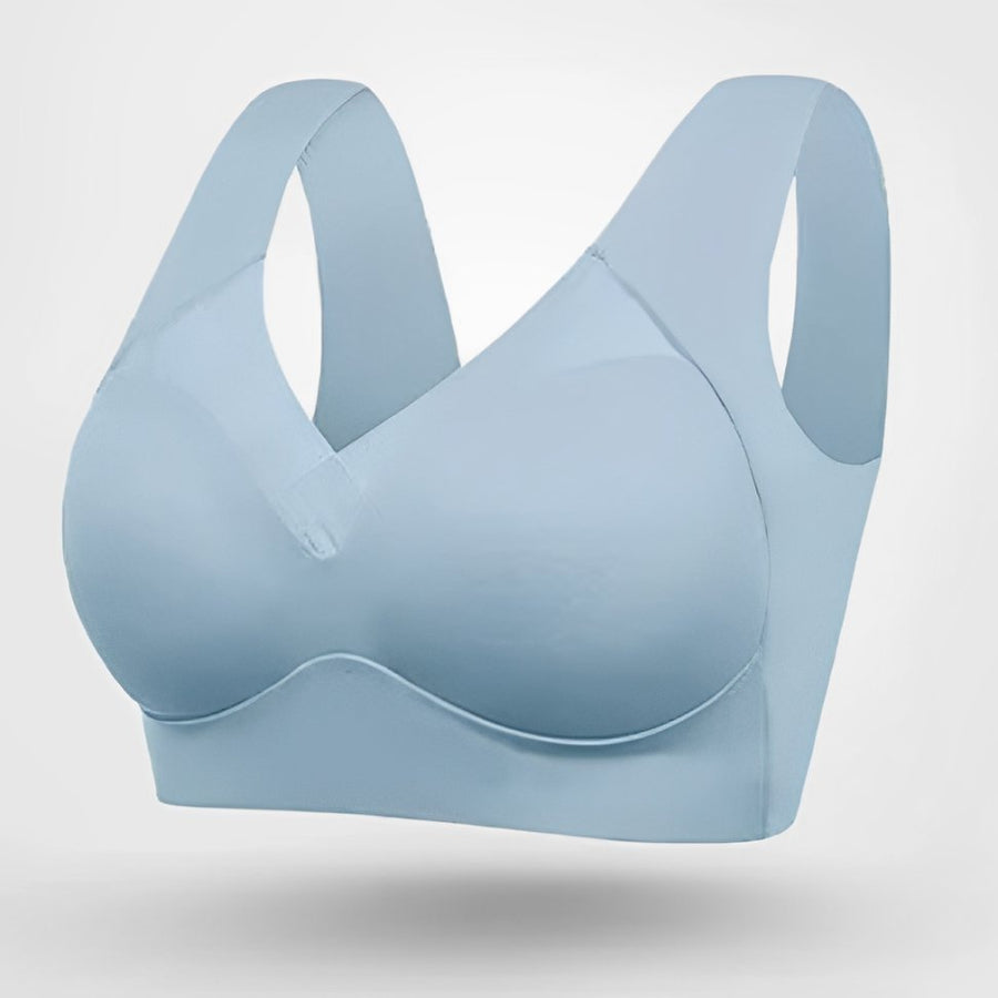 Sophia | Plus Size Wireless Bra V-Neck Molded Cup Pull-On Design Light Blue