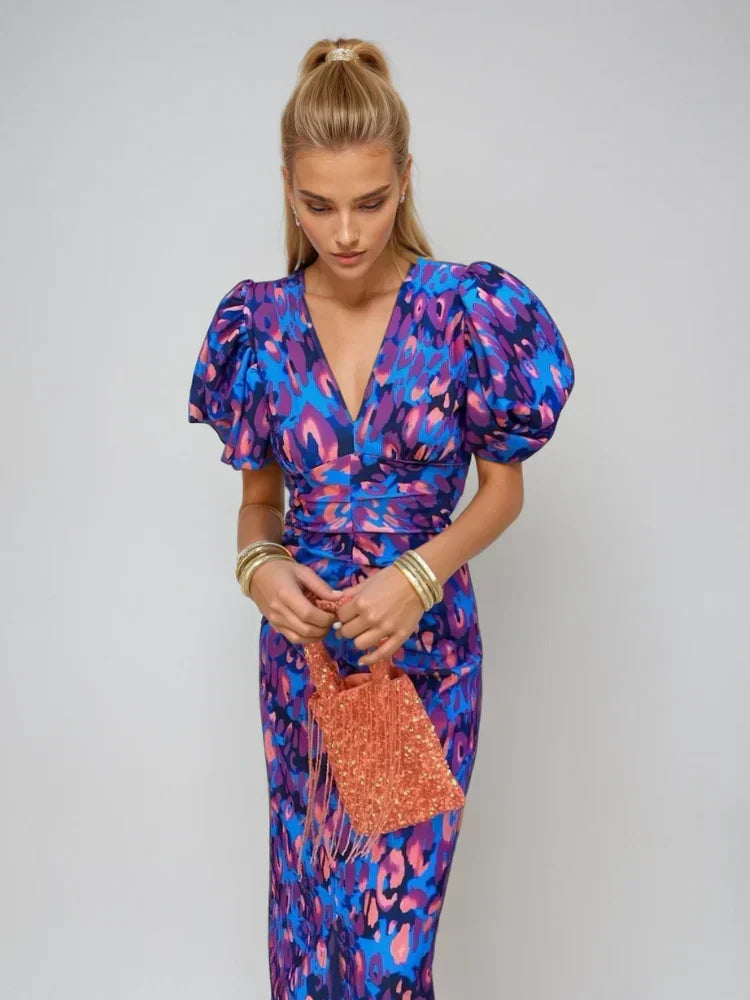 Daisy - Pleated Sleeve Colourful Dress