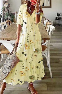Florence | Women's Boho Floral Short Sleeve Maxi Dress Yellow