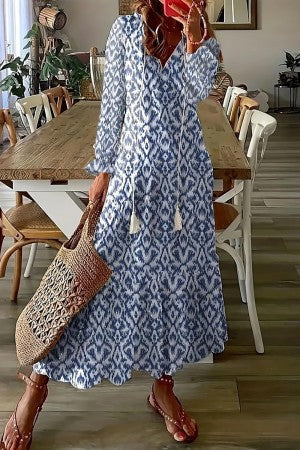 Florence | Women's Boho Floral Short Sleeve Maxi Dress Blue