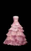 Pretty Strapless A Line Ruffle Long Prom Dress White Layered Wedding