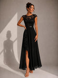 Asha - Lace Maxi Dress with Ruffle Slit