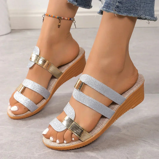 Prudence | Women's Gold Buckle Slide Sandals