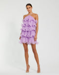 Purple Crinkle Chiffon Tiered Ruffle Mini Dress Mac Duggal