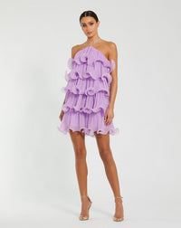 Purple Crinkle Chiffon Tiered Ruffle Mini Dress Mac Duggal