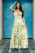 Querida Maxi Dress Green Floral Satin Maxi