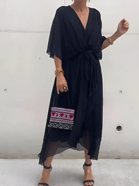 Quinara | Women's Flutter Sleeve Wrap Midi Dress