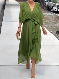 Quinara | Women's Flutter Sleeve Wrap Midi Dress