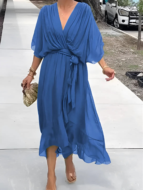 Quinara | Women's Flutter Sleeve Wrap Midi Dress