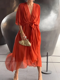 Quinara | Women's Flutter Sleeve Wrap Midi Dress