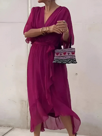 Quinara | Women's Flutter Sleeve Wrap Midi Dress