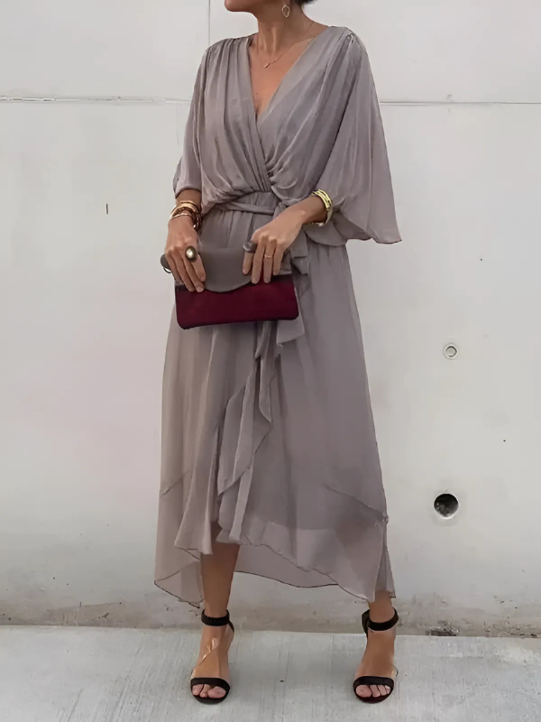 Quinara | Women's Flutter Sleeve Wrap Midi Dress